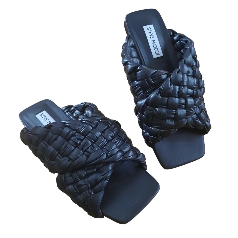 Steve Madden Marina Womens Black Open Square Toe Woven Design Sandals Size 7M